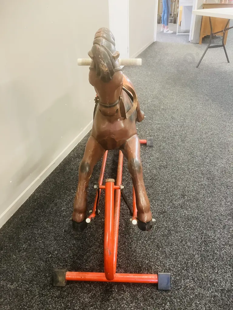 Tri-ang Vintage Plastic Rocking Horse On Red Metal Tube Stand. 93 x 120cm Image 1++
