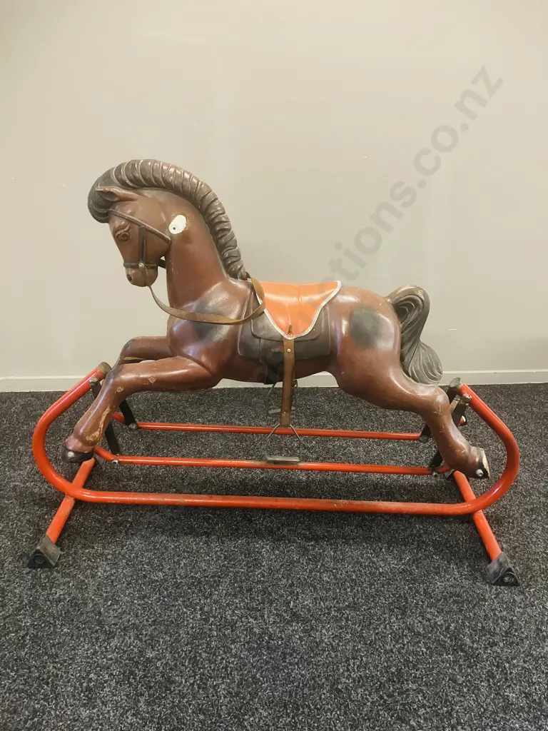 Tri-ang Vintage Plastic Rocking Horse On Red Metal Tube Stand. 93 x 120cm Image 1++