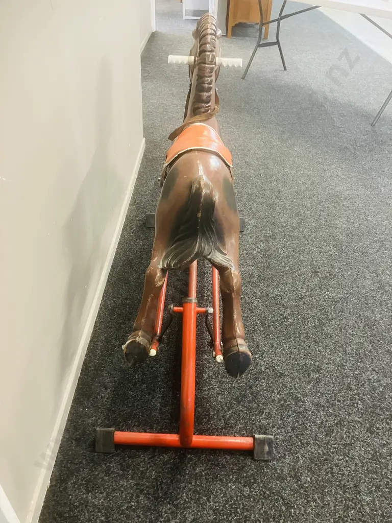 Tri-ang Vintage Plastic Rocking Horse On Red Metal Tube Stand. 93 x 120cm Image 1++