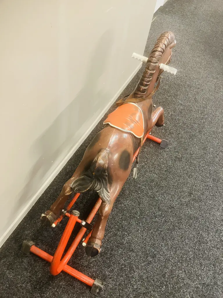 Tri-ang Vintage Plastic Rocking Horse On Red Metal Tube Stand. 93 x 120cm Image 1++