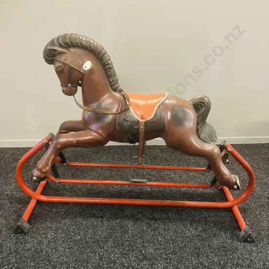 Tri-ang Vintage Plastic Rocking Horse On Red Metal Tube Stand. 93 x 120cm