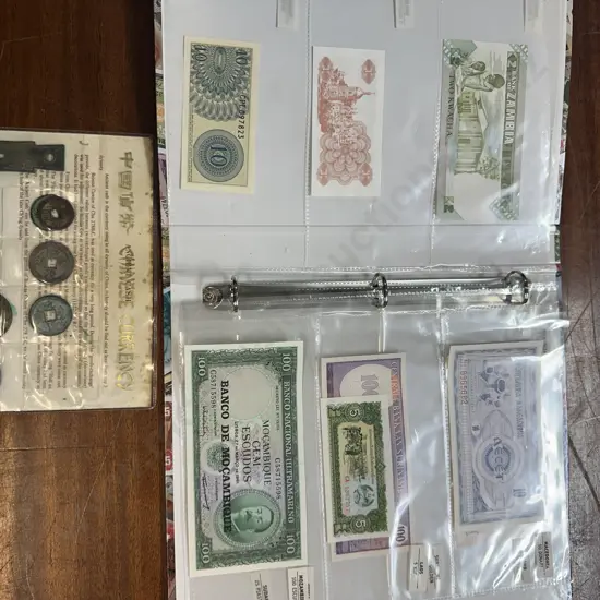 Assorted Bank Notes In Folder With Chinese Currency Set