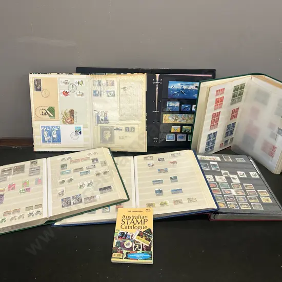 Australian Stamps In 6 Albums Including Lighthouse Stockbooks & Stamp Catalogue