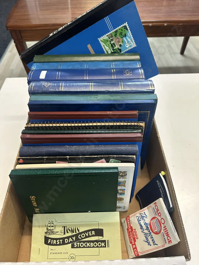 Box Assorted Empty Stamp Albums Including 4 Lighthouse Stockbooks, Stamp Hinges Etc Image 1++