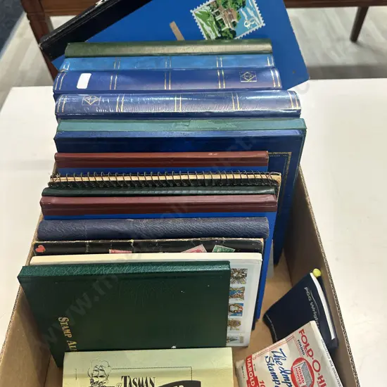 Box Assorted Empty Stamp Albums Including 4 Lighthouse Stockbooks, Stamp Hinges Etc