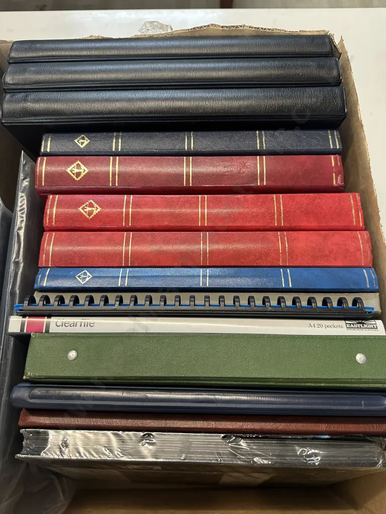 Box Assorted Empty Stamp Albums, Includes 5 Lighthouse Stockbooks Image 1++