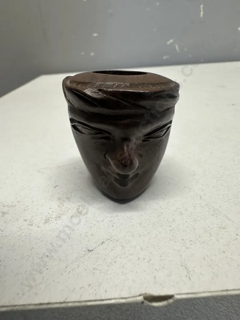 Vintage Hand Carved Wooden Face Design Pipe With All Wood Stem Image 1++