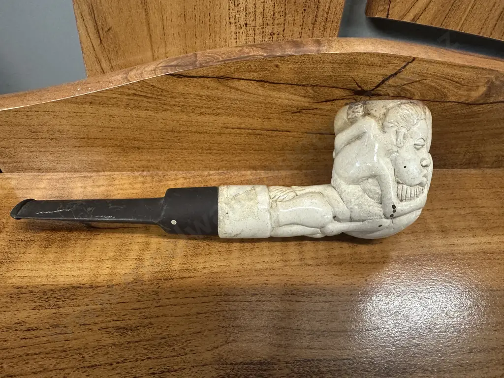 Vintage Hand Carved Tobacco Pipe Figural Detail Image 1++