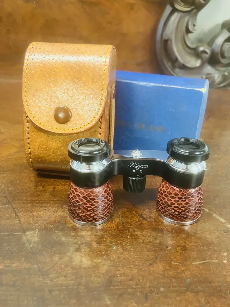 Mid-20th Century Mignon 3 X Opera Glasses With Case & Original Box, Imitation Snakeskin J-B19 - Japan Image 1++