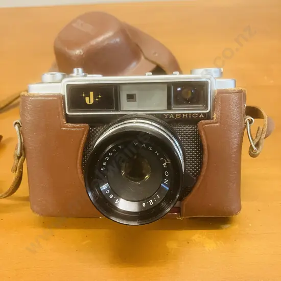 Vintage Yashica J 35mm Rangefinder Camera Yashinon 4.5cm f2.8 Lens, Leather Case - Japan