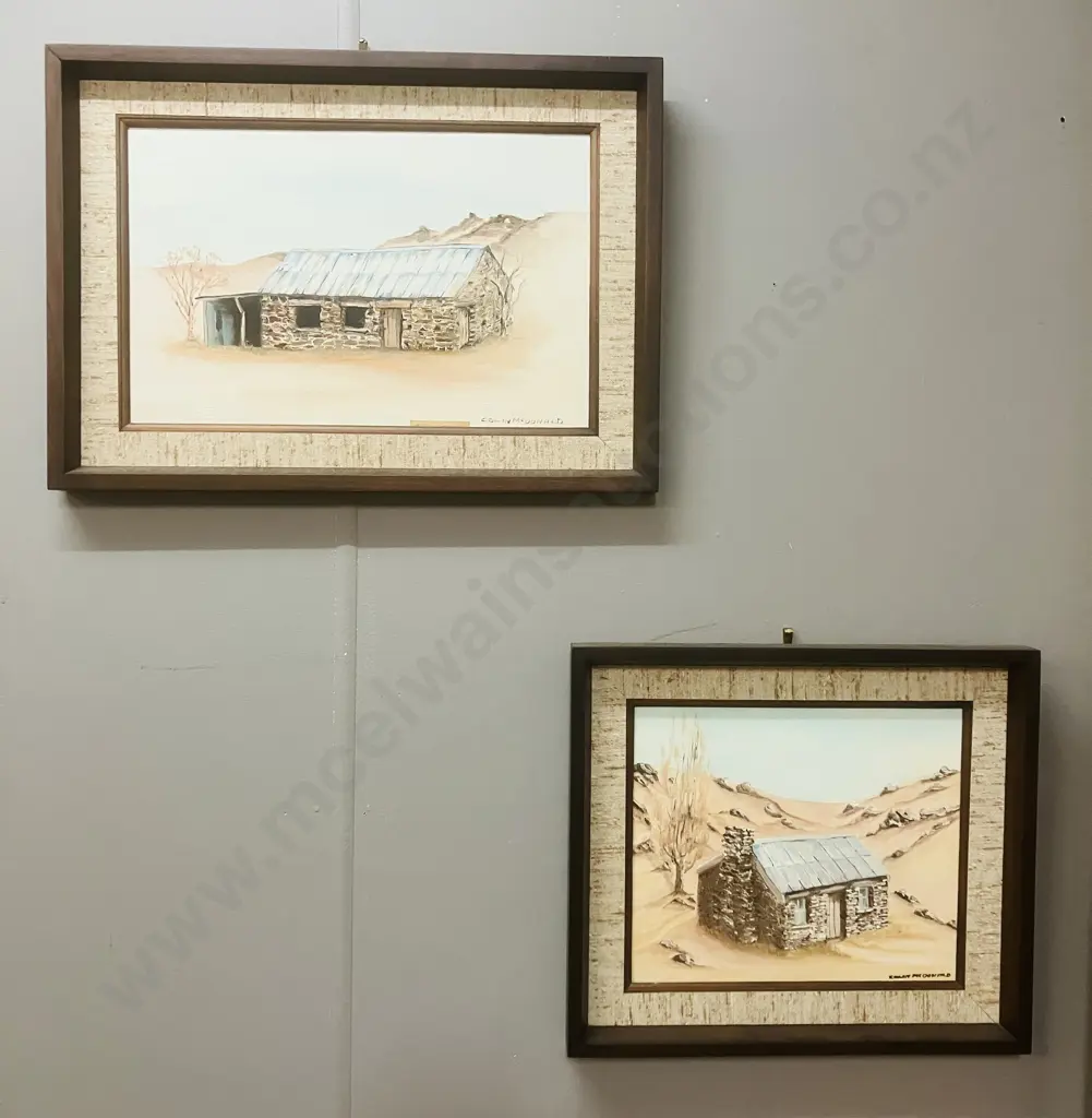 Colin McDonald - Pair of Original Paintings of South Island Stone Cottages Image 1++