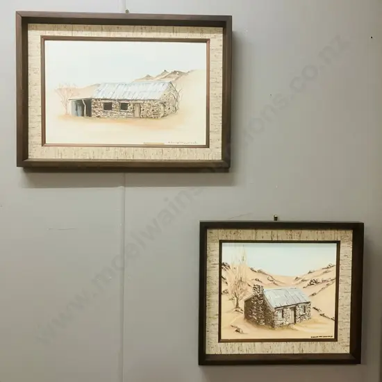 Colin McDonald - Pair of Original Paintings of South Island Stone Cottages