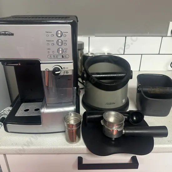 Sunbeam Cafe Barista EM5000 With Sunbeam Knock Boxes Etc