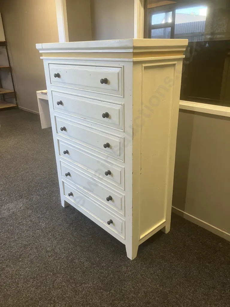 Shabby Chic 6 Drawer Tallboy, Rustic Metal Handles. H150 W106 D50cm Image 1++