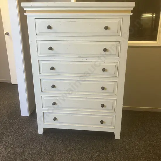 Shabby Chic 6 Drawer Tallboy, Rustic Metal Handles. H150 W106 D50cm