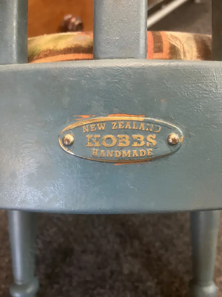 HOBBS Handmade New Zealand Blue Painted Side Chair With Brass Detailing & Horses Pattern Fabric. H83 W43 D45cm Image 1++