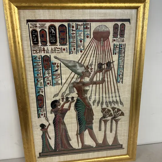 Gilt Framed Hand Painted Egyptian Papyrus Artwork 98x70cm.