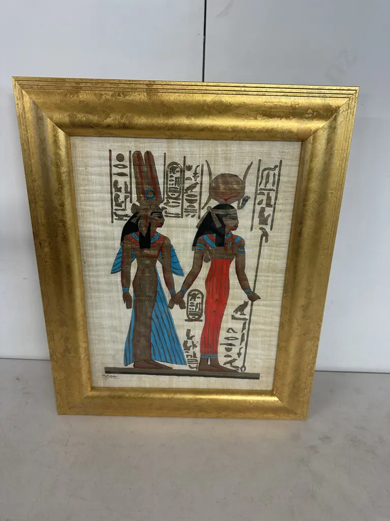 Gilt Framed Hand Painted Egyptian Papyrus Artwork 51x42cm. Image 1++