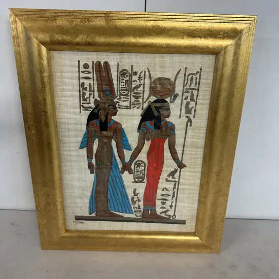Gilt Framed Hand Painted Egyptian Papyrus Artwork 51x42cm.
