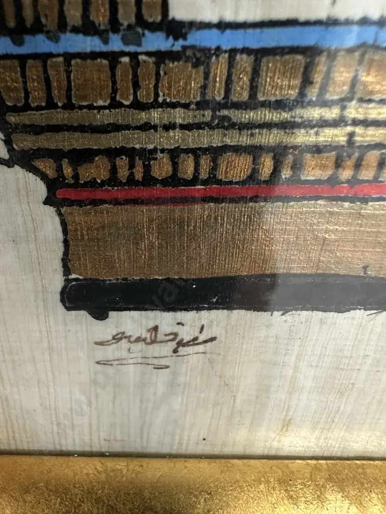 Gilt Framed Hand Painted Egyptian Papyrus Artwork 51x42cm. Image 1++