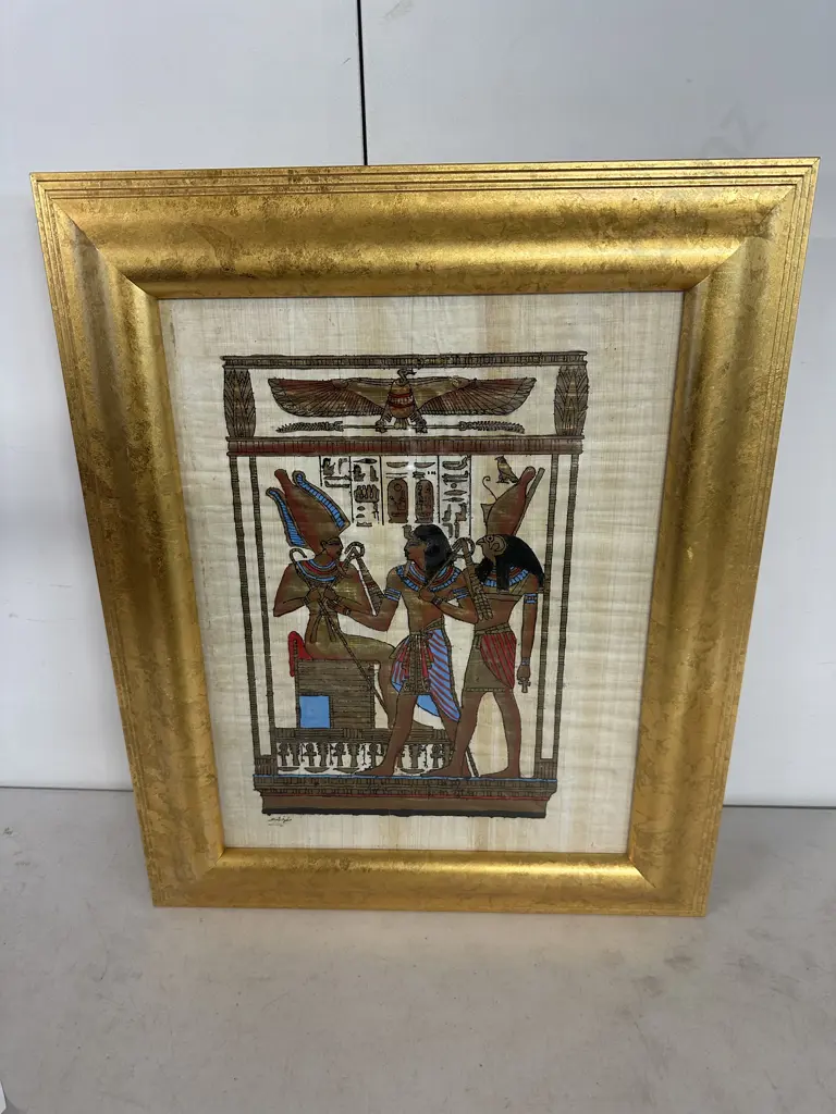 Gilt Framed Hand Painted Egyptian Papyrus Artwork 51x42cm. Image 1++