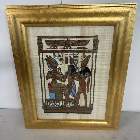 Gilt Framed Hand Painted Egyptian Papyrus Artwork 51x42cm.