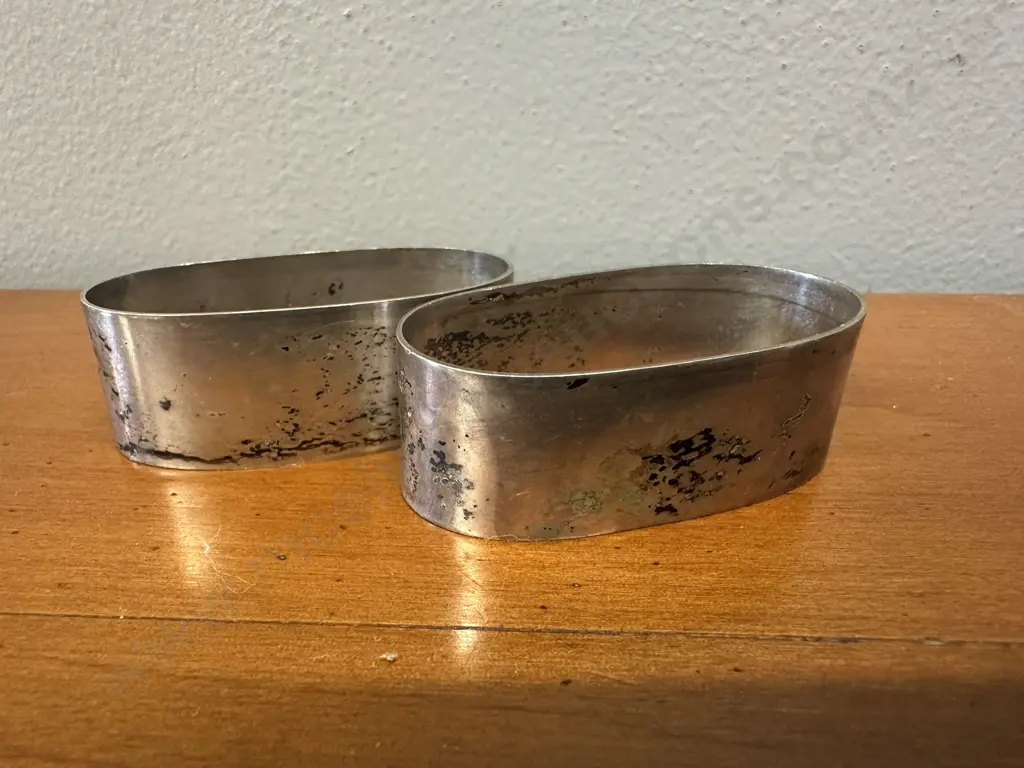 Pair Of Stamped Silver Napkin Rings With Engraving Image 1++