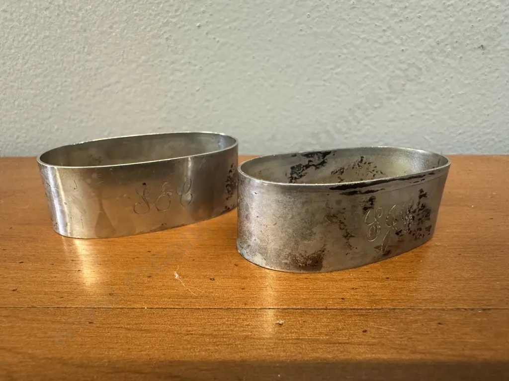 Pair Of Stamped Silver Napkin Rings With Engraving Image 1++