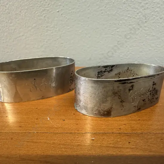 Pair Of Stamped Silver Napkin Rings With Engraving