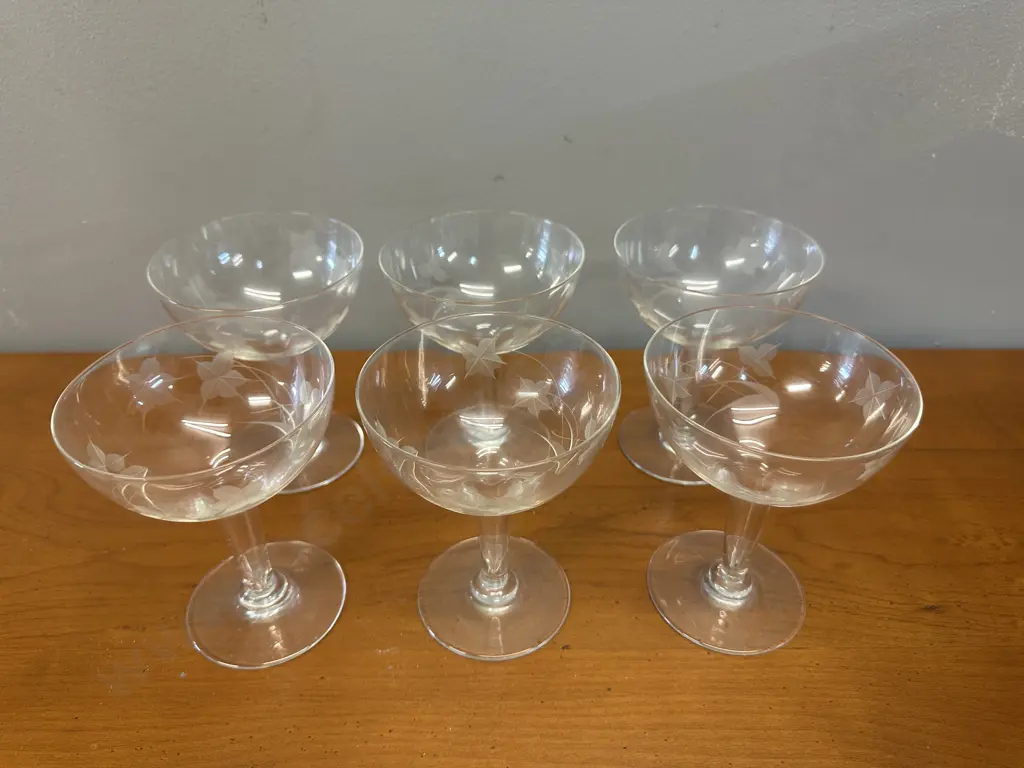 Set Of Six Vintage Crystal Hollow Stem Champagne Glasses Image 1++