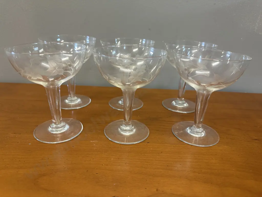 Set Of Six Vintage Crystal Hollow Stem Champagne Glasses Image 1++