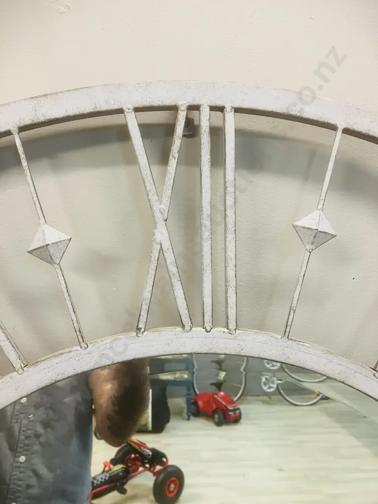 Large Steel Roman Numeral Clock Framed Wall Mirror. Dia 97cm Image 1++