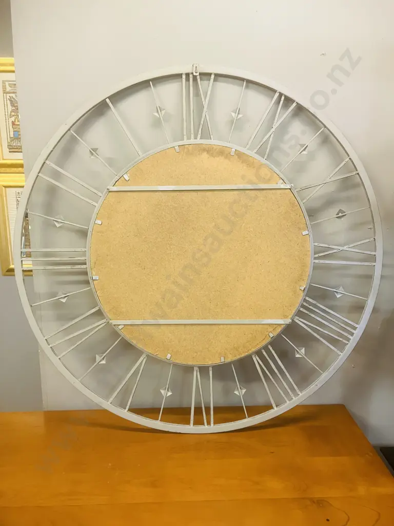 Large Steel Roman Numeral Clock Framed Wall Mirror. Dia 97cm Image 1++