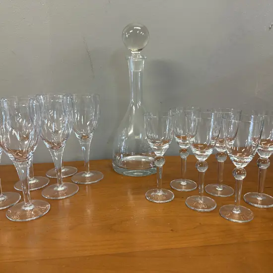 Vintage Decanter & Set Of Six Wine & Sherry Glasses