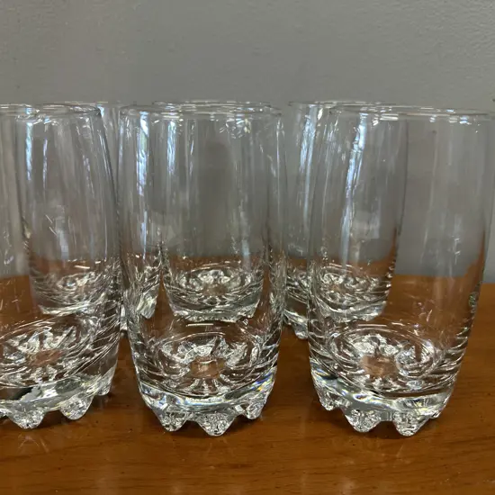 Set Of Six Tumblers Cut Glass Starburst Base