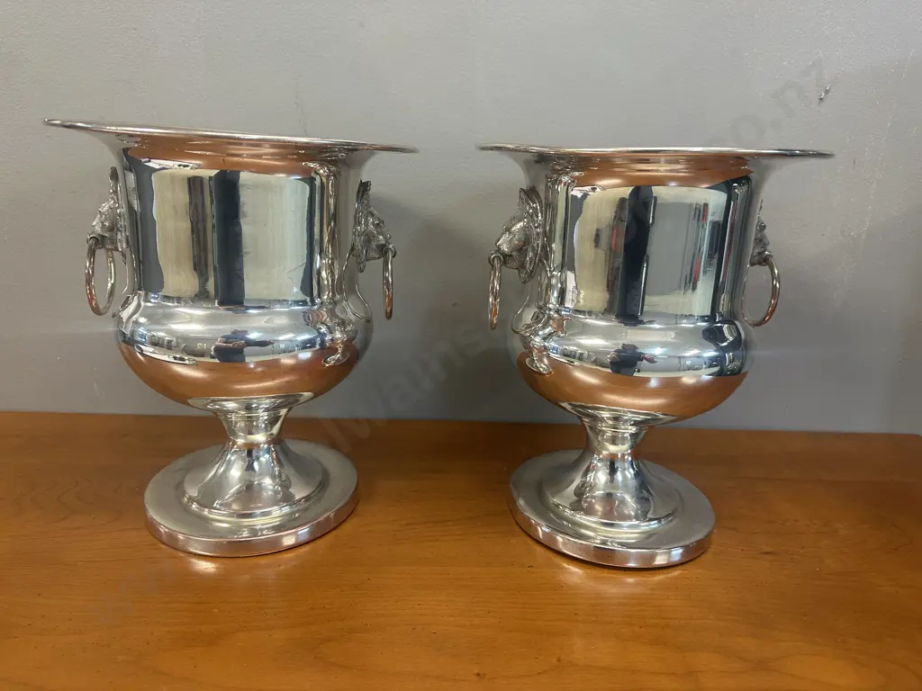 Pair Of Vintage Silver Plated Two Handled Champagne/Wine Cooler Or Ice Bucket H26cm. Image 1++