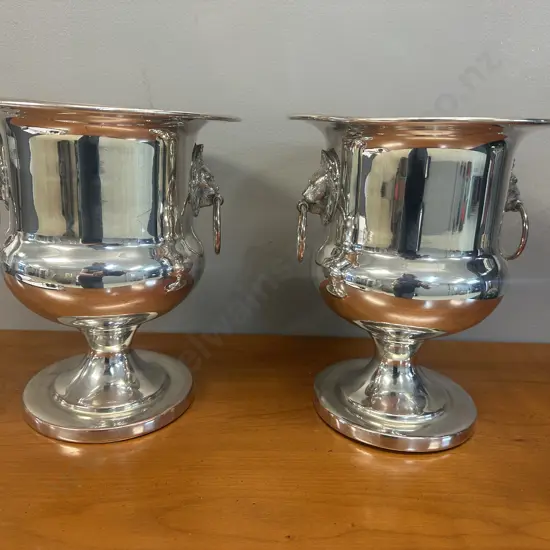 Pair Of Vintage Silver Plated Two Handled Champagne/Wine Cooler Or Ice Bucket H26cm.