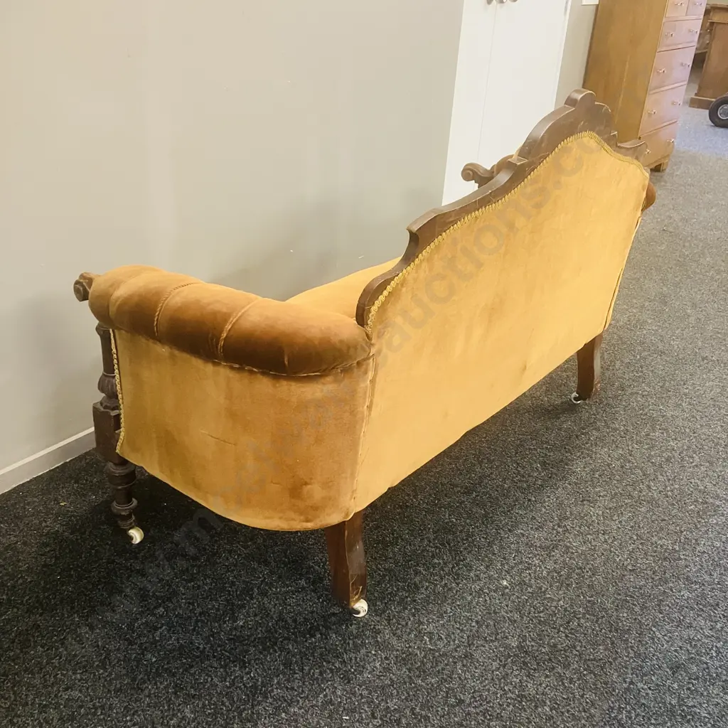 Victorian Carved Mahogany Button Back Settee With Bakelite Castors. H99 W163 D66cm Image 1++