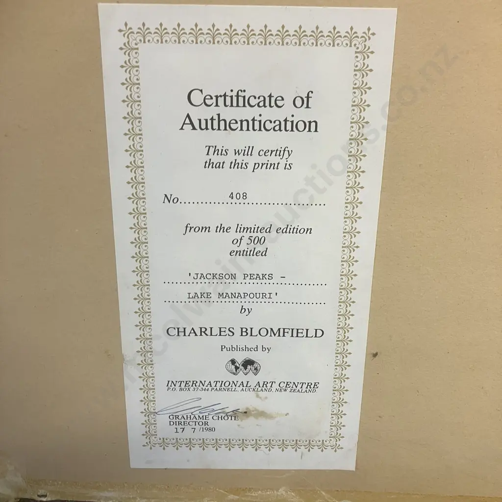 Charles Blomfield 'Jackson Peaks - Lake Manapouri' Print 408 of 500 With COA, Framed & Glazed 77 x 110cm Image 1++