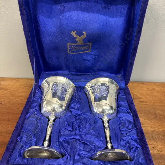 Pair Of Vintage Boxed Silerware Goblets