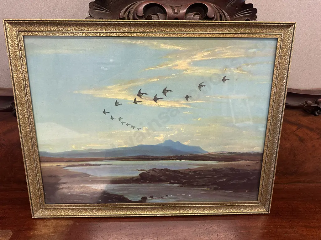 Vintage Vernon Ward Print "Flight Over Skye" 1941 Gilt Frame 47x61cm. Image 1++