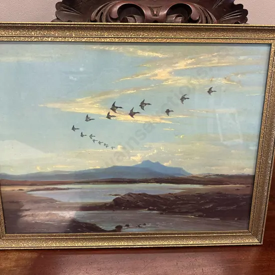 Vintage Vernon Ward Print "Flight Over Skye" 1941 Gilt Frame 47x61cm.
