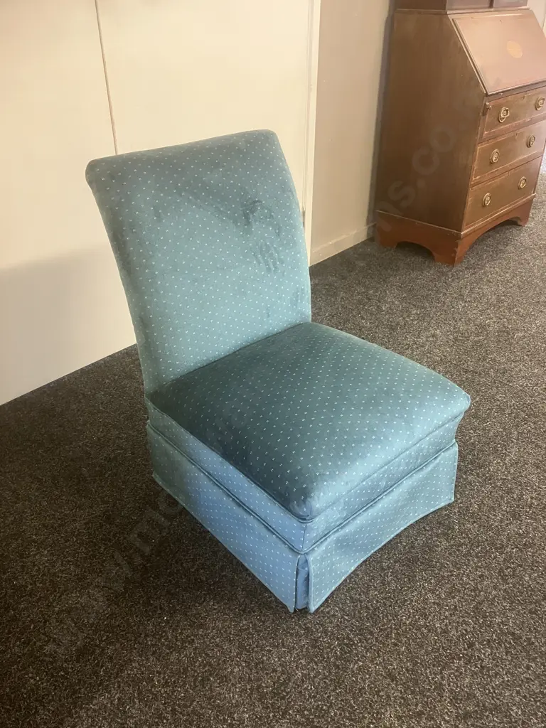 Bedroom Chair In Blue & White Fabric Image 1++