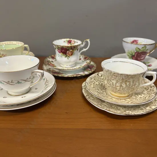 Selection Of Vintage Trios Including Royal Albert, Etc