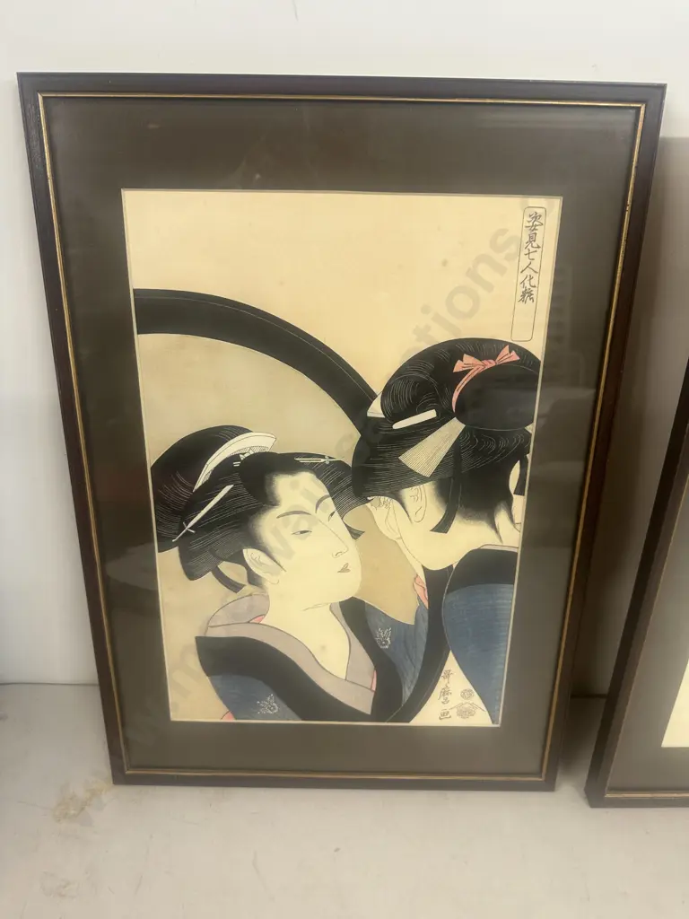 Set Of Three Vintage Japanese Woodblock Prints By Utamaro 50x36cm. Image 1++