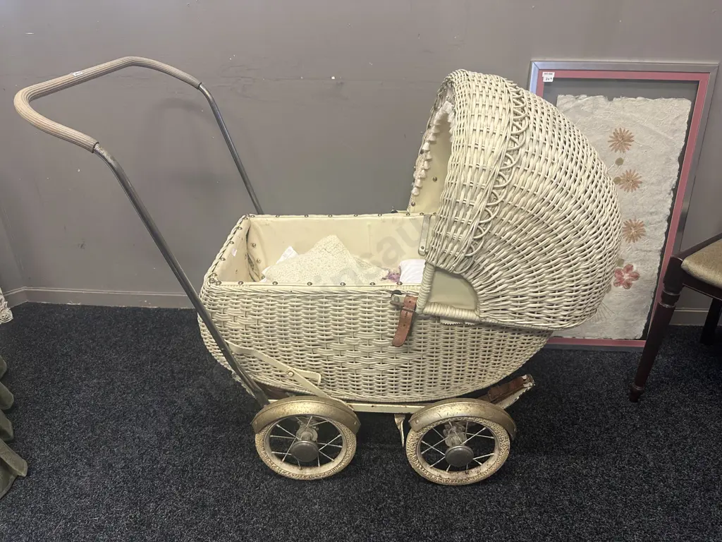 Vintage Perky Cane Pram With Linen Image 1++
