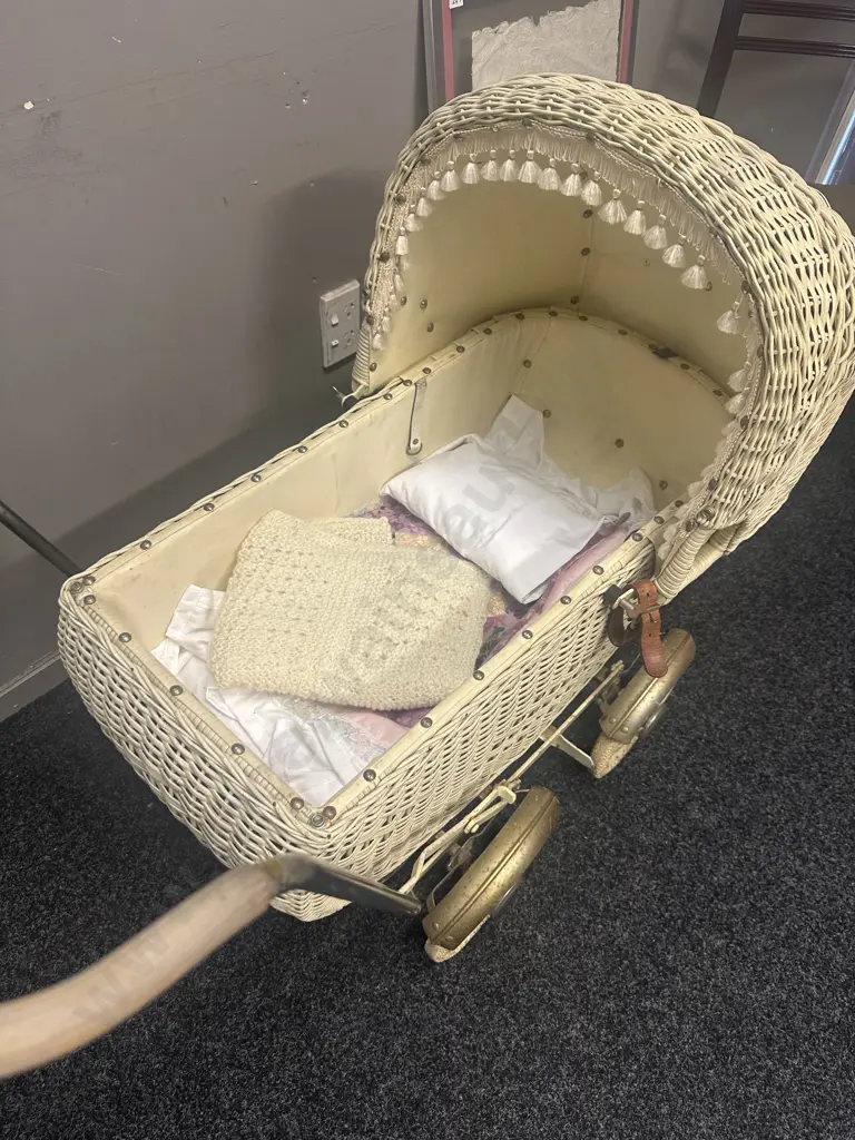 Vintage Perky Cane Pram With Linen Image 1++