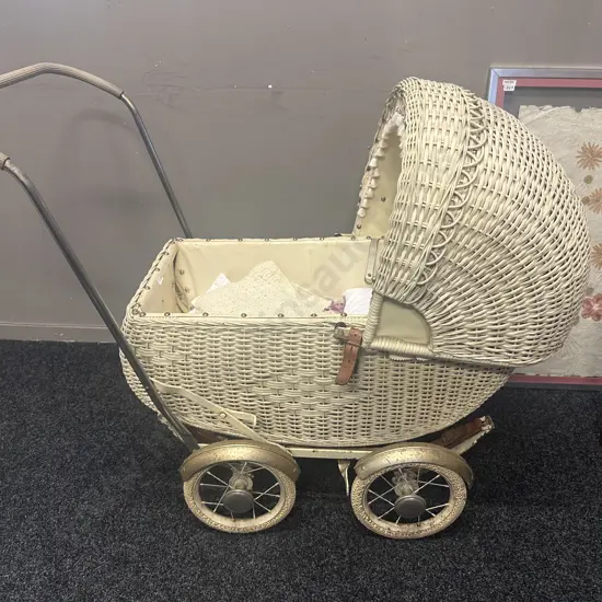 Vintage Perky Cane Pram With Linen