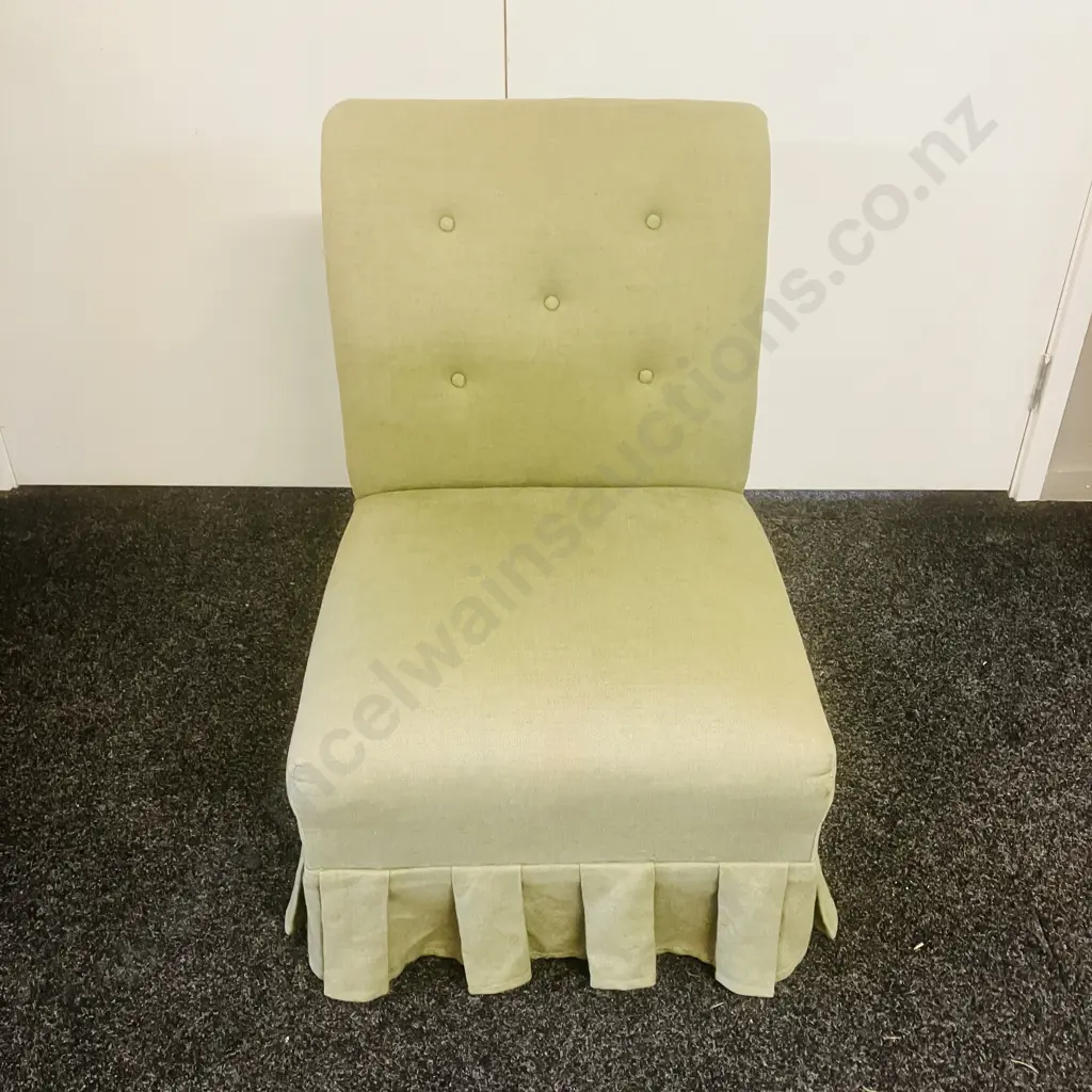 Bedroom Chair With Button Backed Green Fabric Image 1++