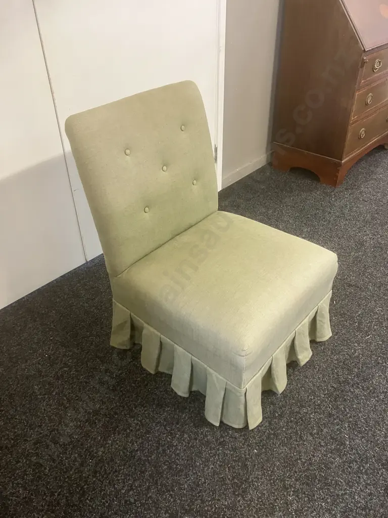 Bedroom Chair With Button Backed Green Fabric Image 1++